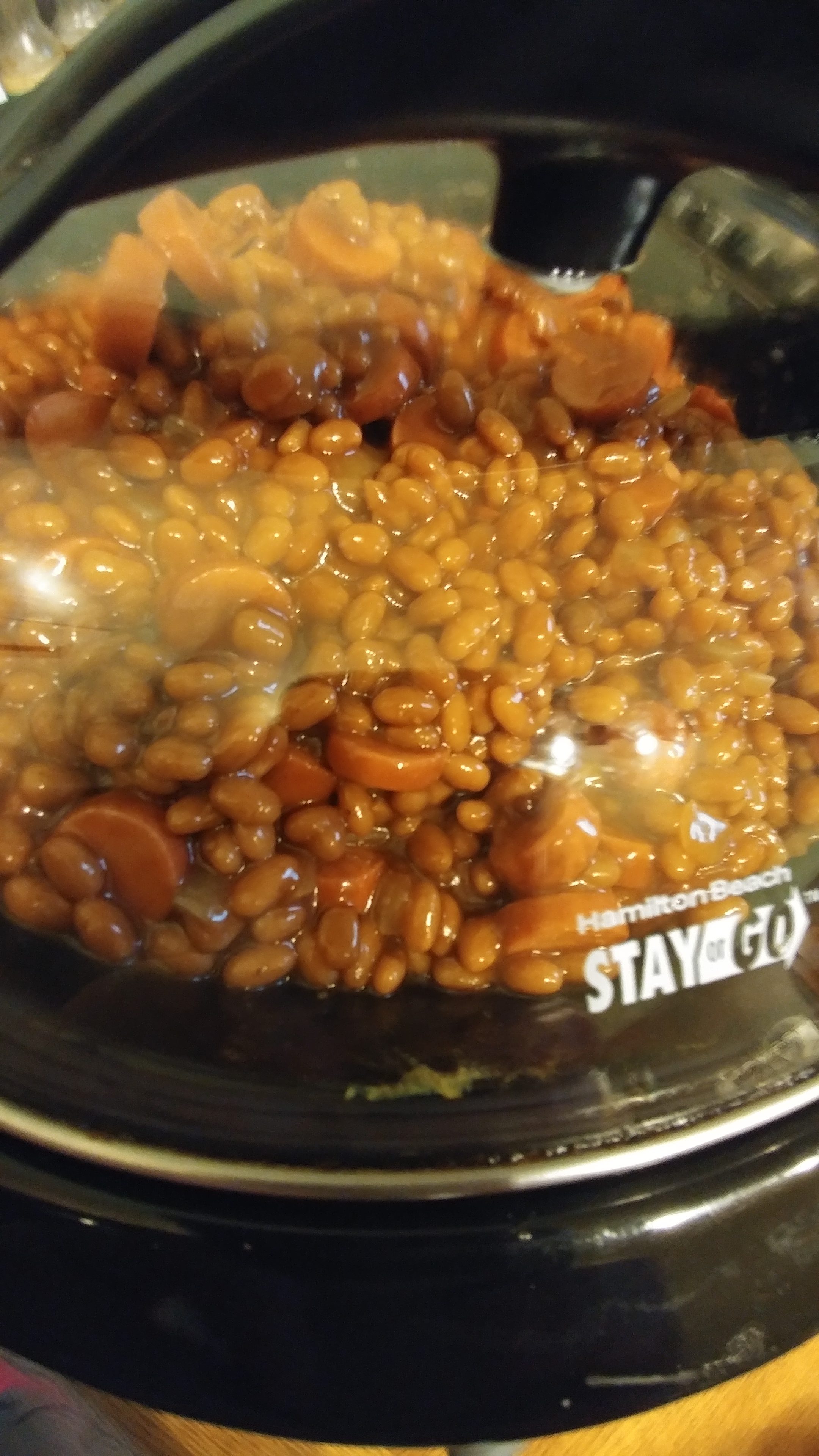 Barbecue Baked Beans & Weiners in a slow cooker.